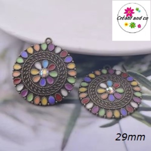 Grand pendentif cercle émail style bohème 29mm