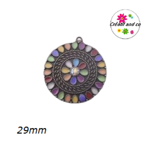 Grand pendentif cercle émail style bohème 29mm