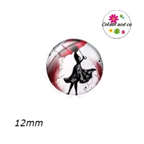 X2 cabochons femme et son parapluie rouge 12mm