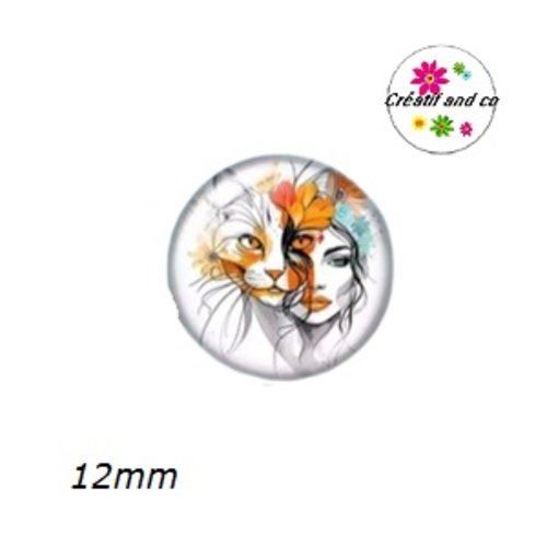 X2 cabochons femme florale et chat 12mm
