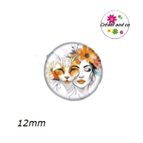 X2 cabochons femme florale et chat 12mm