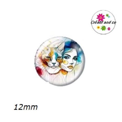 X2 cabochons femme florale et chat 12mm