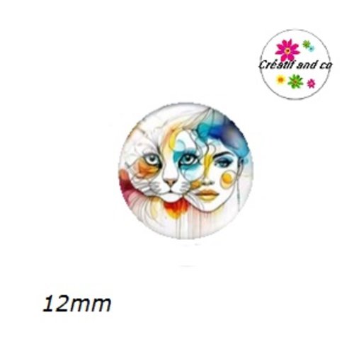 X2 cabochons femme florale et chat 12mm
