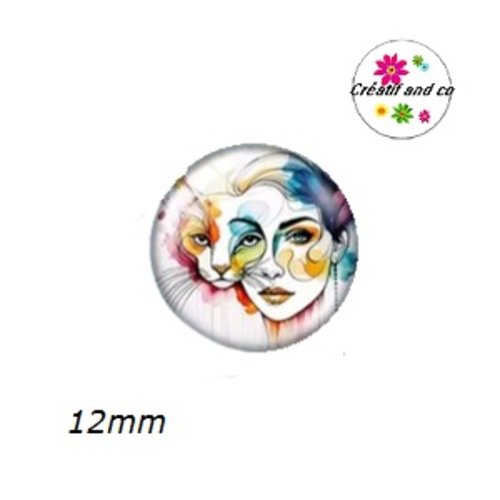 X2 cabochons femme florale et chat 12mm