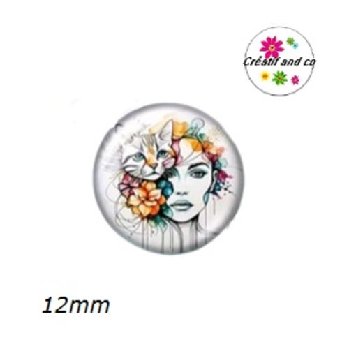 X2 cabochons femme florale et chat 12mm