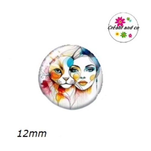X2 cabochons femme florale et chat 12mm