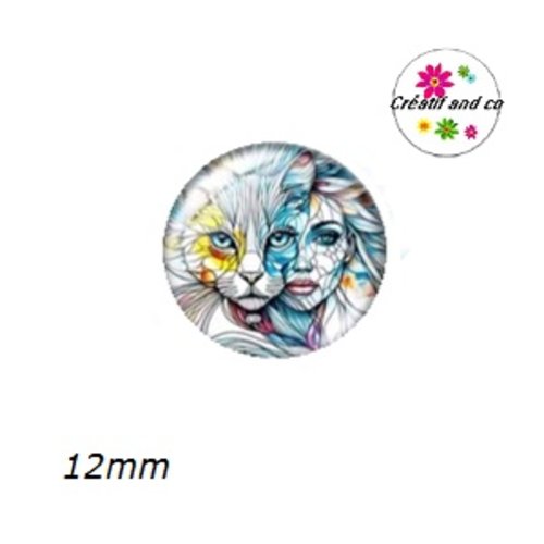 X2 cabochons femme florale et chat 12mm