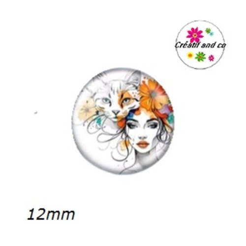X2 cabochons femme florale et chat 12mm
