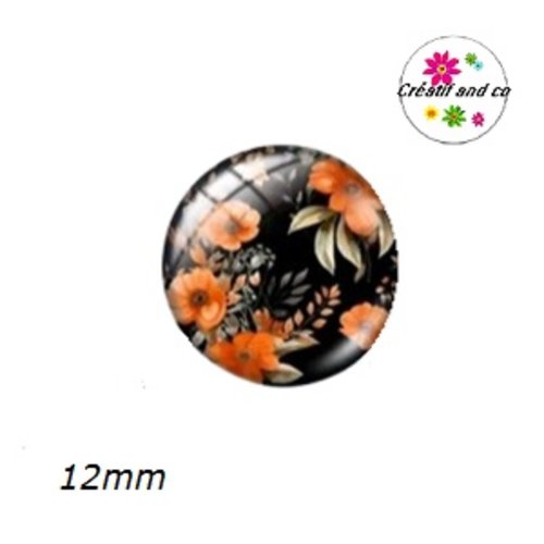 X2 cabochons motif fleur 12mm