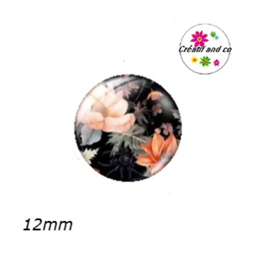 X2 cabochons motif fleur 12mm