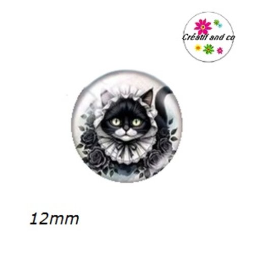 X2 cabochons chat noir 12mm