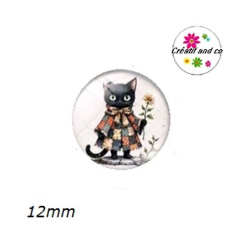 X2 cabochons chat noir 12mm