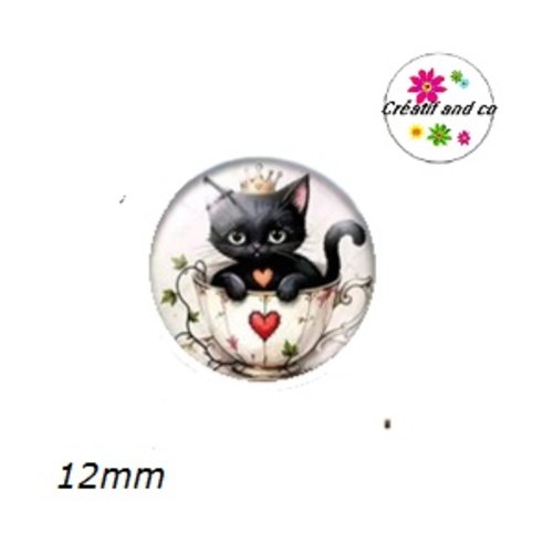 X2 cabochons chat noir 12mm