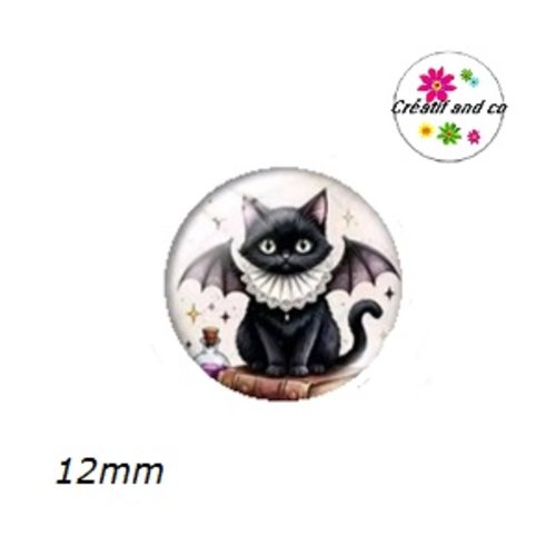 X2 cabochons chat noir 12mm