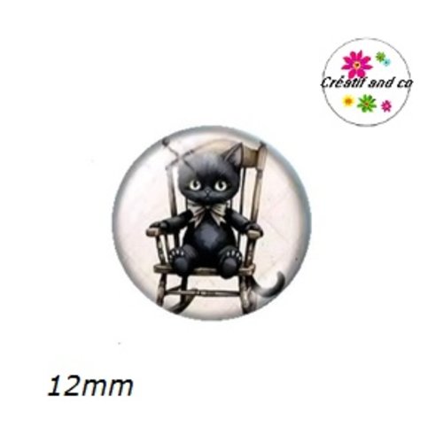X2 cabochons chat noir 12mm