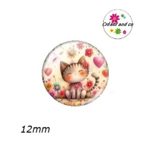X2 cabochons chat 12mm