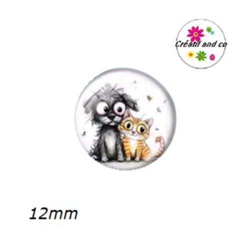 X2 cabochons duo chat et chien 12mm