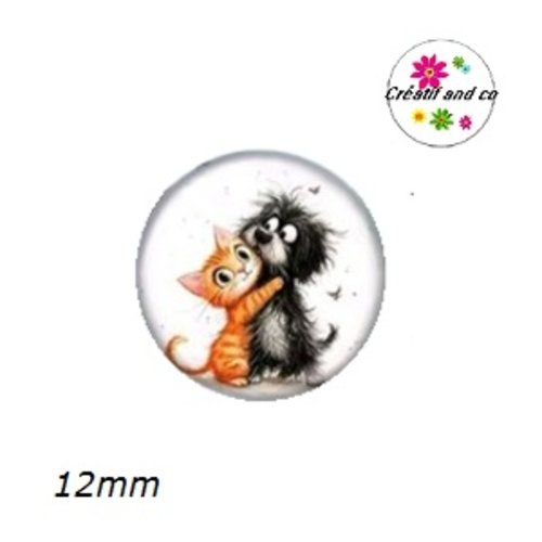 X2 cabochons duo chat et chien 12mm