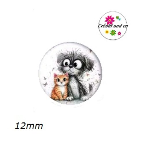 X2 cabochons duo chat et chien 12mm