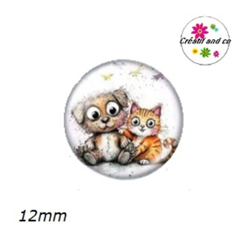 X2 cabochons duo chat et chien 12mm
