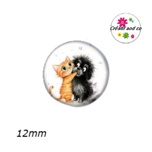 X2 cabochons duo chat et chien 12mm