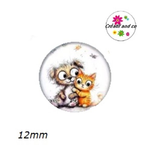 X2 cabochons duo chat et chien 12mm