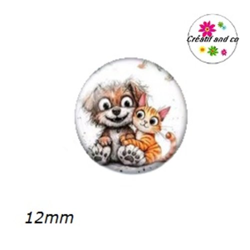 X2 cabochons duo chat et chien 12mm