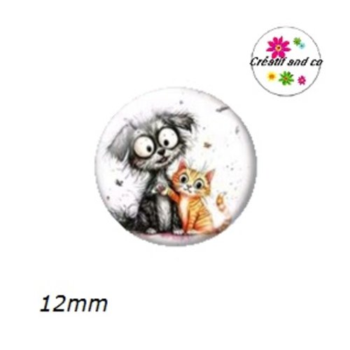 X2 cabochons duo chat et chien 12mm