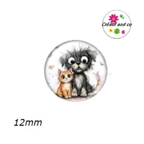 X2 cabochons duo chat et chien 12mm