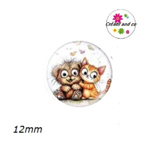 X2 cabochons duo chat et chien 12mm