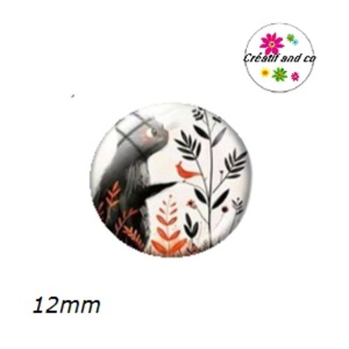 X2 cabochons duo chat et oiseau 12mm