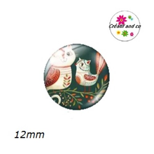 X2 cabochons duo chat et oiseau 12mm