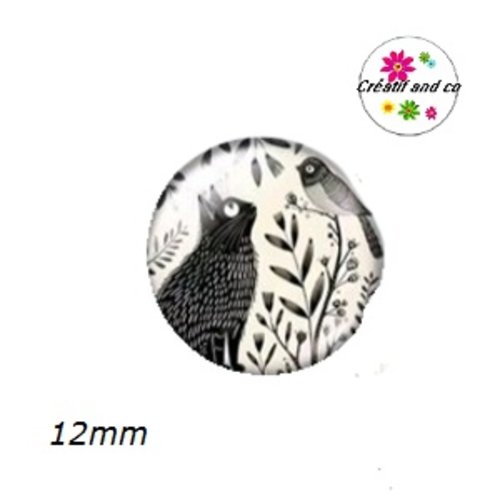 X2 cabochons duo chat et oiseau 12mm