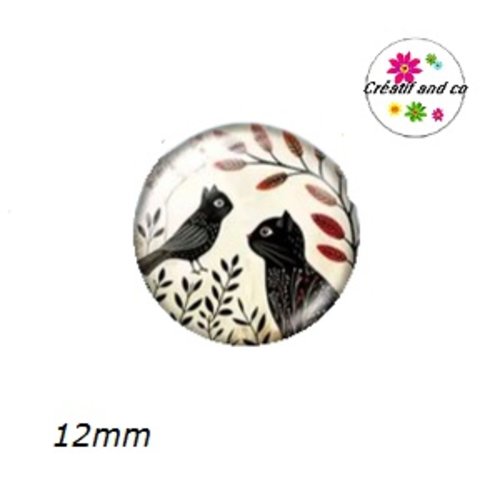 X2 cabochons duo chat et oiseau 12mm