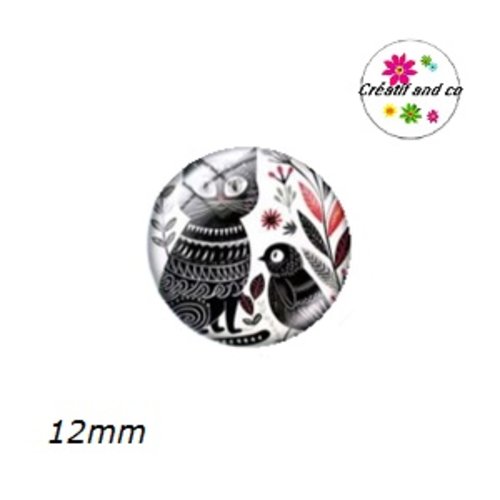 X2 cabochons duo chat et oiseau 12mm