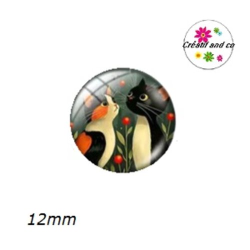 X2 cabochons duo chat et oiseau 12mm