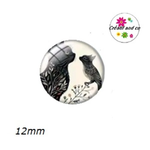 X2 cabochons duo chat et oiseau 12mm
