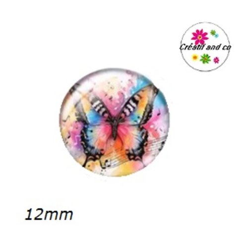 X2 cabochons papillons musicaux 12mm