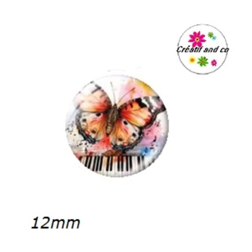 X2 cabochons papillons musicaux 12mm
