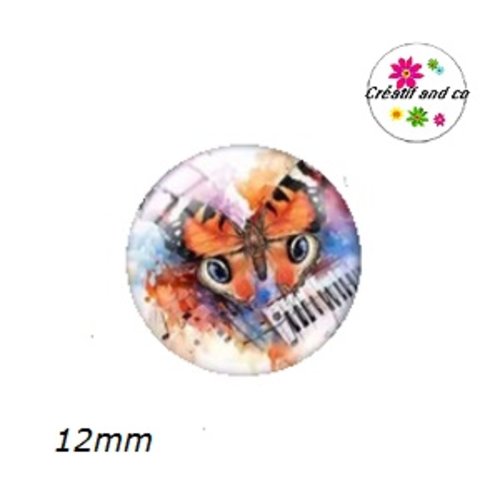 X2 cabochons papillons musicaux 12mm