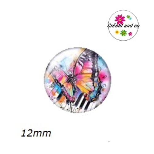 X2 cabochons papillons musicaux 12mm