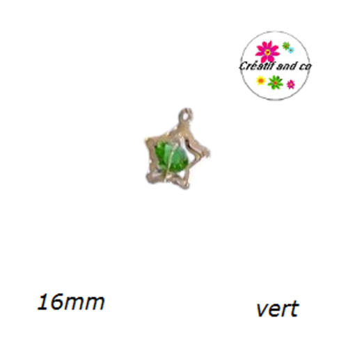Breloque étoile dorée 3d inclusion cristal vert 16mm