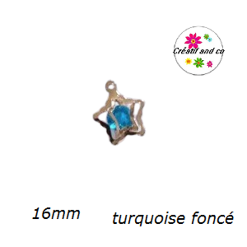 Breloque étoile dorée 3d inclusion cristal turquoise foncé 16mm