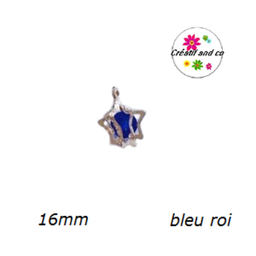 Breloque étoile dorée 3d inclusion cristal bleu roi 16mm