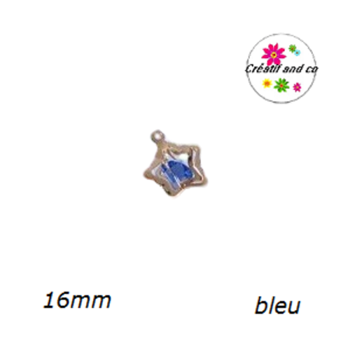 Breloque étoile dorée 3d inclusion cristal bleu 16mm