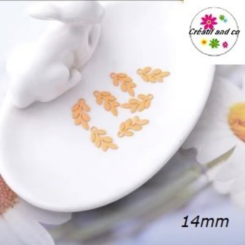 Breloque estampe mini feuille orange 14mm
