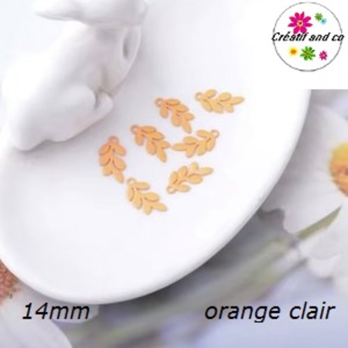 Breloque estampe mini feuille orange 14mm
