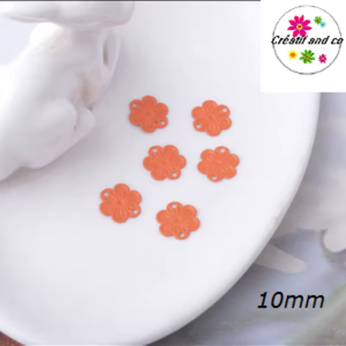 Connecteur estampe petite fleur de prunier orange 10mm