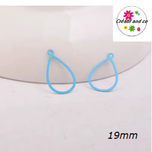 Breloque estampe goutte d'eau creuse turquoise 19mm