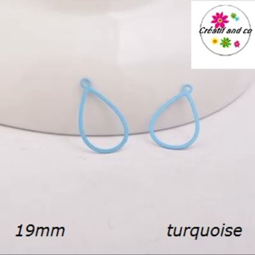 Breloque estampe goutte d'eau creuse turquoise 19mm